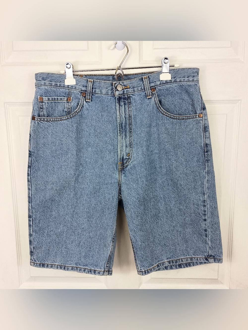 Levis 550 Jean Shorts 36 Mens Blue Denim 11" Relaxed Fit Orange Tab 1996 Vintage